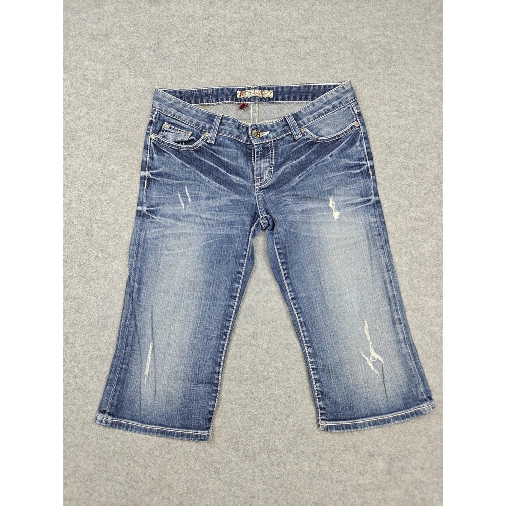 Vintage BKE Stella Capri Jeans Womens 28 Blue Med Wash Distressed Rhinestone Y2K